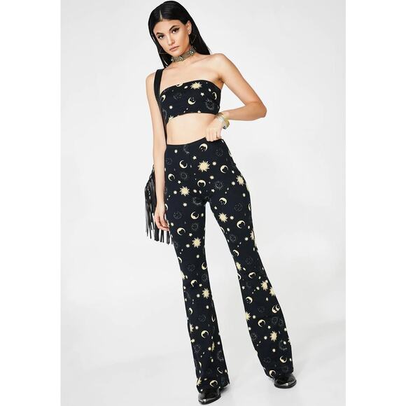 Motel Rocks Pants - Motel Jeevan Flare Pants Trouser Golden Celestial Size Medium New